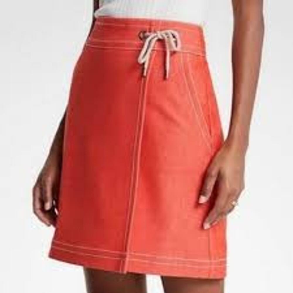 Ann Taylor EUC Women's Orange Faux Wrap A-Line Skirt Corded Waist Tie Size 6P